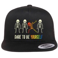 Skeleton Dabbing Cute Lgbt Pride Dare To Be Yourself Flat Bill Trucker Hat