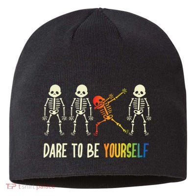 Skeleton Dabbing Cute Lgbt Pride Dare To Be Yourself Sustainable Beanie