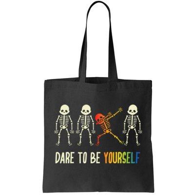 Skeleton Dabbing Cute Lgbt Pride Dare To Be Yourself Tote Bag