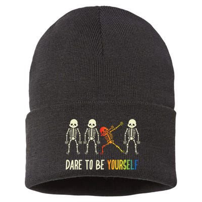 Skeleton Dabbing Cute Lgbt Pride Dare To Be Yourself Sustainable Knit Beanie