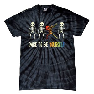 Skeleton Dabbing Cute Lgbt Pride Dare To Be Yourself Tie-Dye T-Shirt