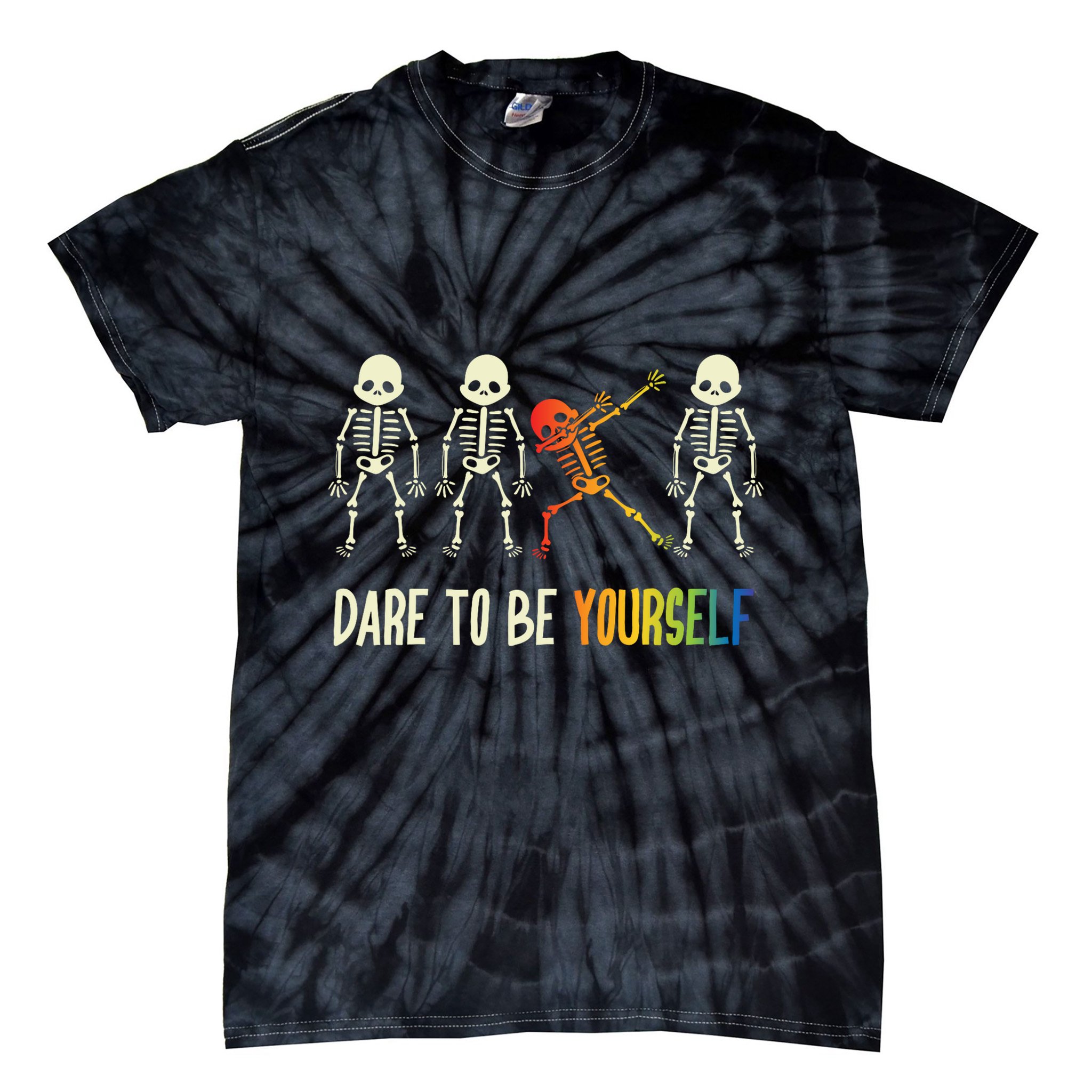Skeleton Dabbing Cute Lgbt Pride Dare To Be Yourself Tie-Dye T-Shirt