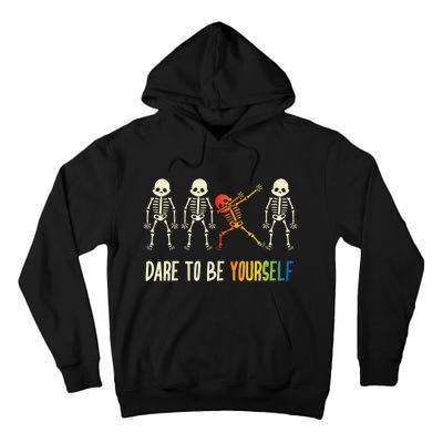 Skeleton Dabbing Cute Lgbt Pride Dare To Be Yourself Tall Hoodie