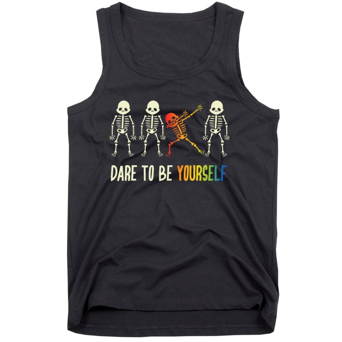 Skeleton Dabbing Cute Lgbt Pride Dare To Be Yourself Tank Top