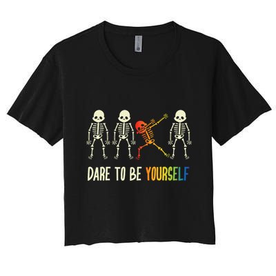 Skeleton Dabbing Cute Lgbt Pride Dare To Be Yourself Crop Top