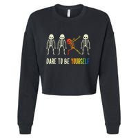 Skeleton Dabbing Cute Lgbt Pride Dare To Be Yourself Cropped Pullover Crew