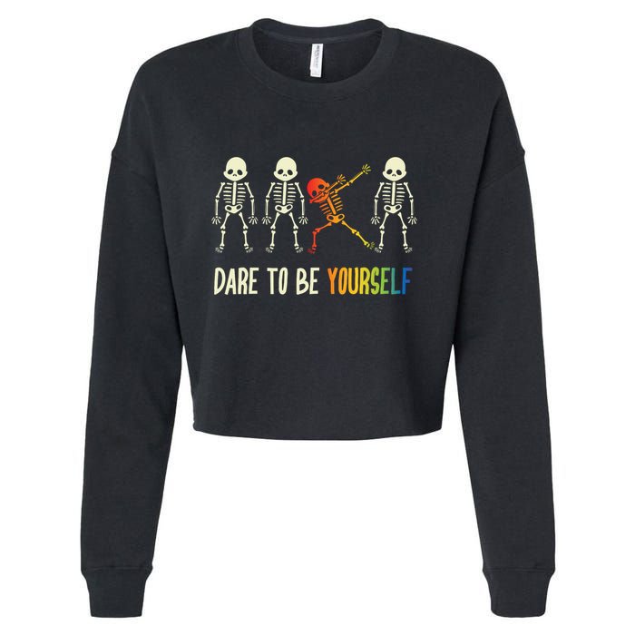 Skeleton Dabbing Cute Lgbt Pride Dare To Be Yourself Cropped Pullover Crew