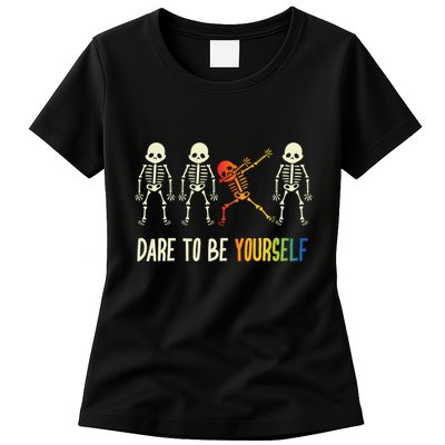 Skeleton Dabbing Cute Lgbt Pride Dare To Be Yourself Womens T-Shirt