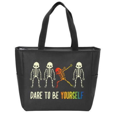 Skeleton Dabbing Cute Lgbt Pride Dare To Be Yourself Zip Tote Bag