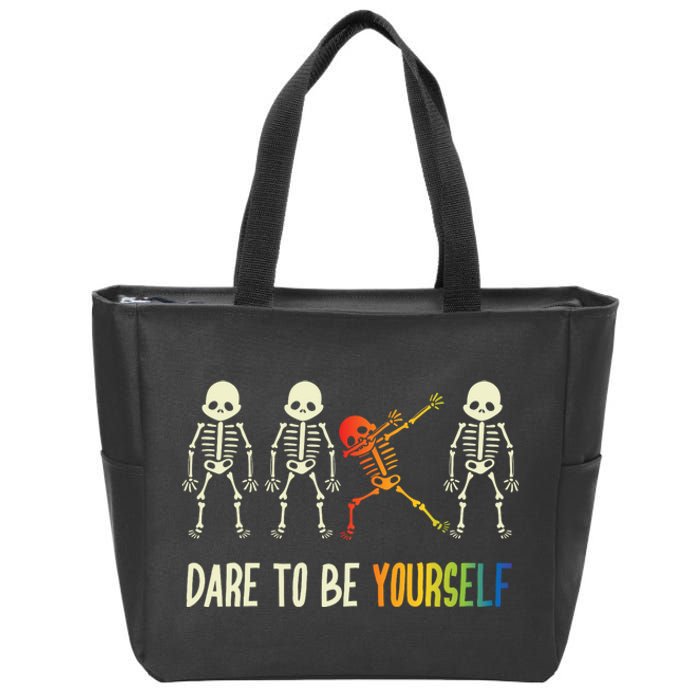 Skeleton Dabbing Cute Lgbt Pride Dare To Be Yourself Zip Tote Bag