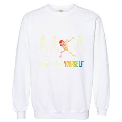 Skeleton Dabbing Cute Lgbt Pride Dare To Be Yourself Garment-Dyed Sweatshirt