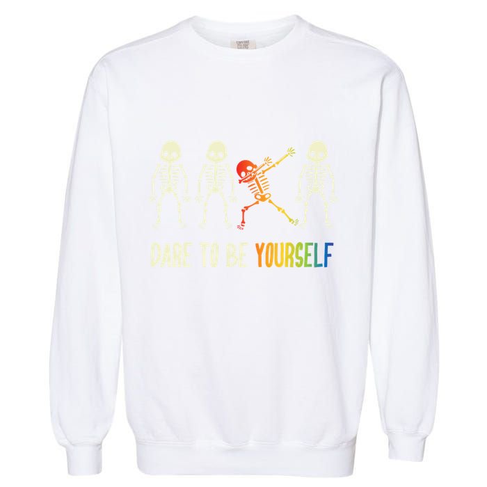 Skeleton Dabbing Cute Lgbt Pride Dare To Be Yourself Garment-Dyed Sweatshirt