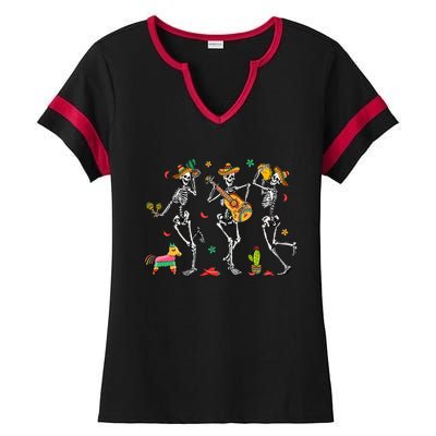 Skeleton Dabbing Cinco De Mayo Party Ladies Halftime Notch Neck Tee