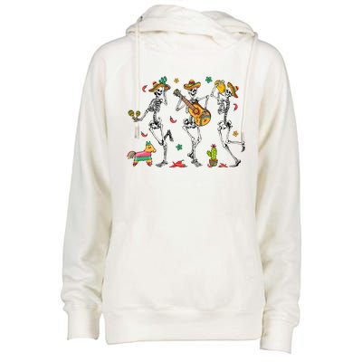 Skeleton Dabbing Cinco De Mayo Party Womens Funnel Neck Pullover Hood