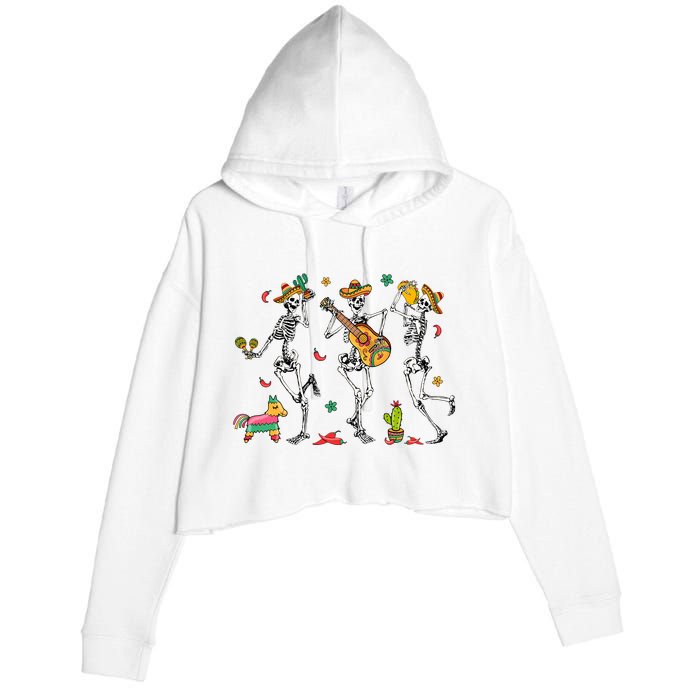 Skeleton Dabbing Cinco De Mayo Party Crop Fleece Hoodie