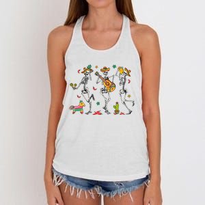 Skeleton Dabbing Cinco De Mayo Party Women's Knotted Racerback Tank