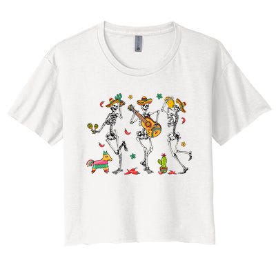 Skeleton Dabbing Cinco De Mayo Party Women's Crop Top Tee