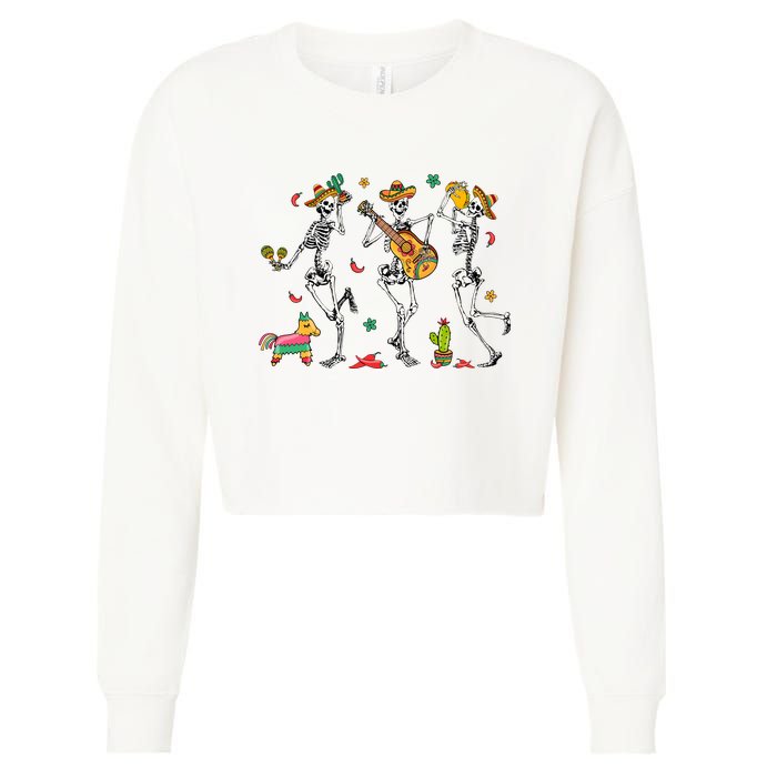 Skeleton Dabbing Cinco De Mayo Party Cropped Pullover Crew