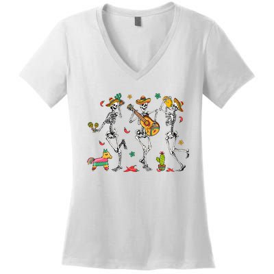 Skeleton Dabbing Cinco De Mayo Party Women's V-Neck T-Shirt