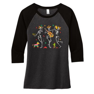 Skeleton Dabbing Cinco De Mayo Party Women's Tri-Blend 3/4-Sleeve Raglan Shirt