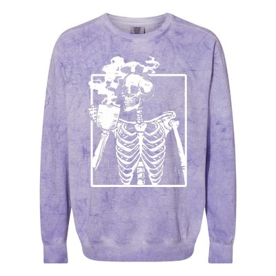 Skeleton Drinking Coffee DIY Halloween Messy Bun Wo Girl Colorblast Crewneck Sweatshirt