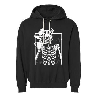 Skeleton Drinking Coffee DIY Halloween Messy Bun Wo Girl Garment-Dyed Fleece Hoodie