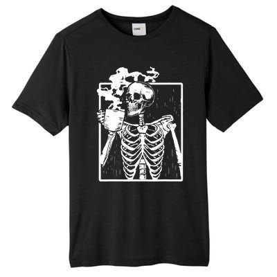 Skeleton Drinking Coffee DIY Halloween Messy Bun Wo Girl Tall Fusion ChromaSoft Performance T-Shirt