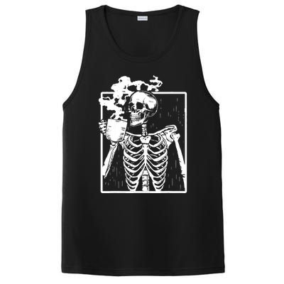 Skeleton Drinking Coffee DIY Halloween Messy Bun Wo Girl PosiCharge Competitor Tank