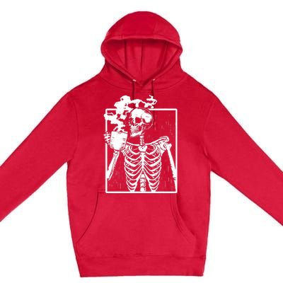 Skeleton Drinking Coffee DIY Halloween Messy Bun Wo Girl Premium Pullover Hoodie