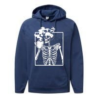 Skeleton Drinking Coffee DIY Halloween Messy Bun Wo Girl Performance Fleece Hoodie