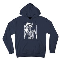 Skeleton Drinking Coffee DIY Halloween Messy Bun Wo Girl Hoodie