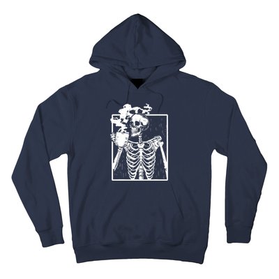 Skeleton Drinking Coffee DIY Halloween Messy Bun Wo Girl Hoodie