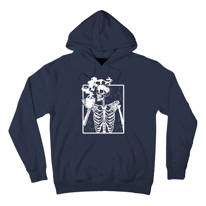 Skeleton Drinking Coffee DIY Halloween Messy Bun Wo Girl Hoodie