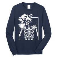 Skeleton Drinking Coffee DIY Halloween Messy Bun Wo Girl Long Sleeve Shirt