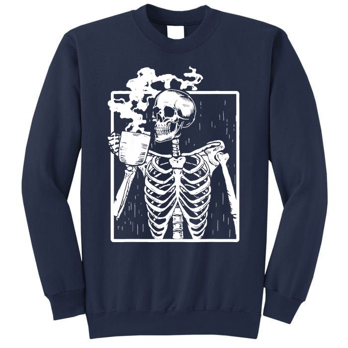 Skeleton Drinking Coffee DIY Halloween Messy Bun Wo Girl Sweatshirt