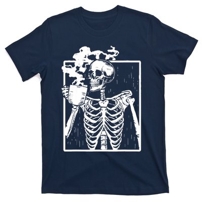 Skeleton Drinking Coffee DIY Halloween Messy Bun Wo Girl T-Shirt