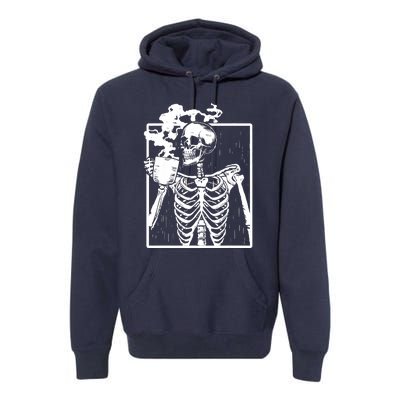 Skeleton Drinking Coffee DIY Halloween Messy Bun Wo Girl Premium Hoodie