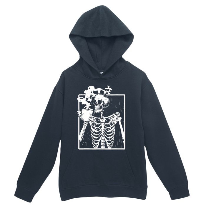 Skeleton Drinking Coffee DIY Halloween Messy Bun Wo Girl Urban Pullover Hoodie