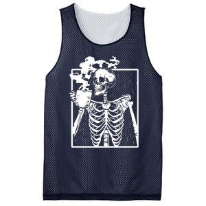 Skeleton Drinking Coffee DIY Halloween Messy Bun Wo Girl Mesh Reversible Basketball Jersey Tank