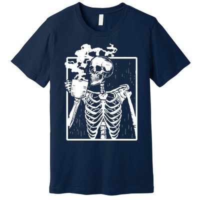 Skeleton Drinking Coffee DIY Halloween Messy Bun Wo Girl Premium T-Shirt