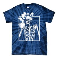 Skeleton Drinking Coffee DIY Halloween Messy Bun Wo Girl Tie-Dye T-Shirt