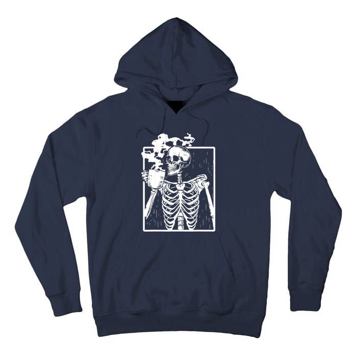 Skeleton Drinking Coffee DIY Halloween Messy Bun Wo Girl Tall Hoodie