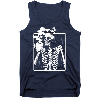 Skeleton Drinking Coffee DIY Halloween Messy Bun Wo Girl Tank Top