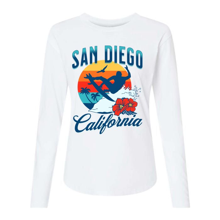 San Diego California Beach Surf Summer Vacation Vintage Womens Cotton Relaxed Long Sleeve T-Shirt