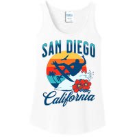 San Diego California Beach Surf Summer Vacation Vintage Ladies Essential Tank