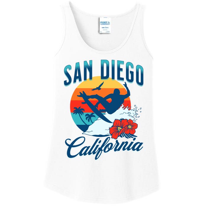 San Diego California Beach Surf Summer Vacation Vintage Ladies Essential Tank