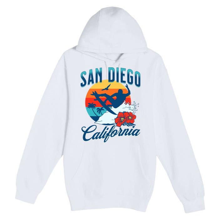 San Diego California Beach Surf Summer Vacation Vintage Premium Pullover Hoodie