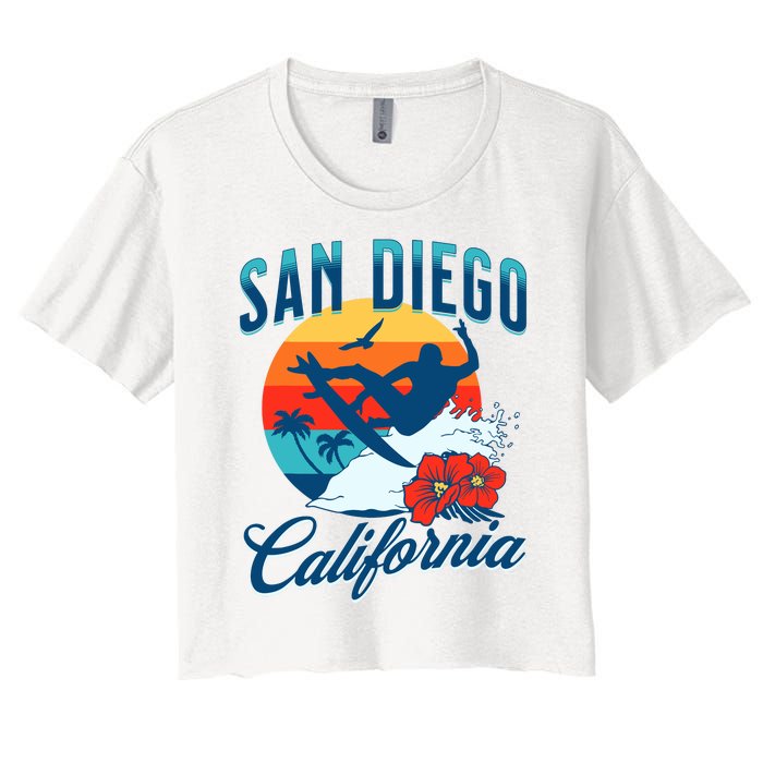 San Diego California Beach Surf Summer Vacation Vintage Women's Crop Top Tee