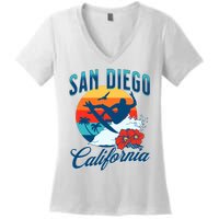 San Diego California Beach Surf Summer Vacation Vintage Women's V-Neck T-Shirt