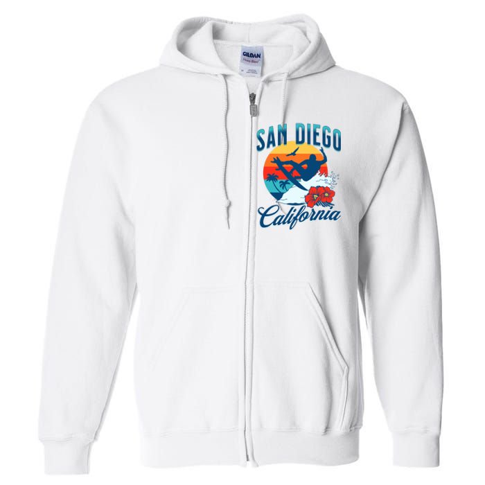 San Diego California Beach Surf Summer Vacation Vintage Full Zip Hoodie